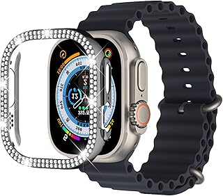 Apple Watch Ultra 3/2/Ultra 1 ケース(2025/2024/2023/2022 49mm)ダブルダイヤモンド キラキラ 対応 apple watch ultra PC 素材 50個のきらめくダイヤモンド スタイリッシュで美しい 耐衝撃 簡単に取り付け・取 液晶フィルムないデザイン 本来のタッチ感度を影響しないし 全面保護 ケース(ブラック)