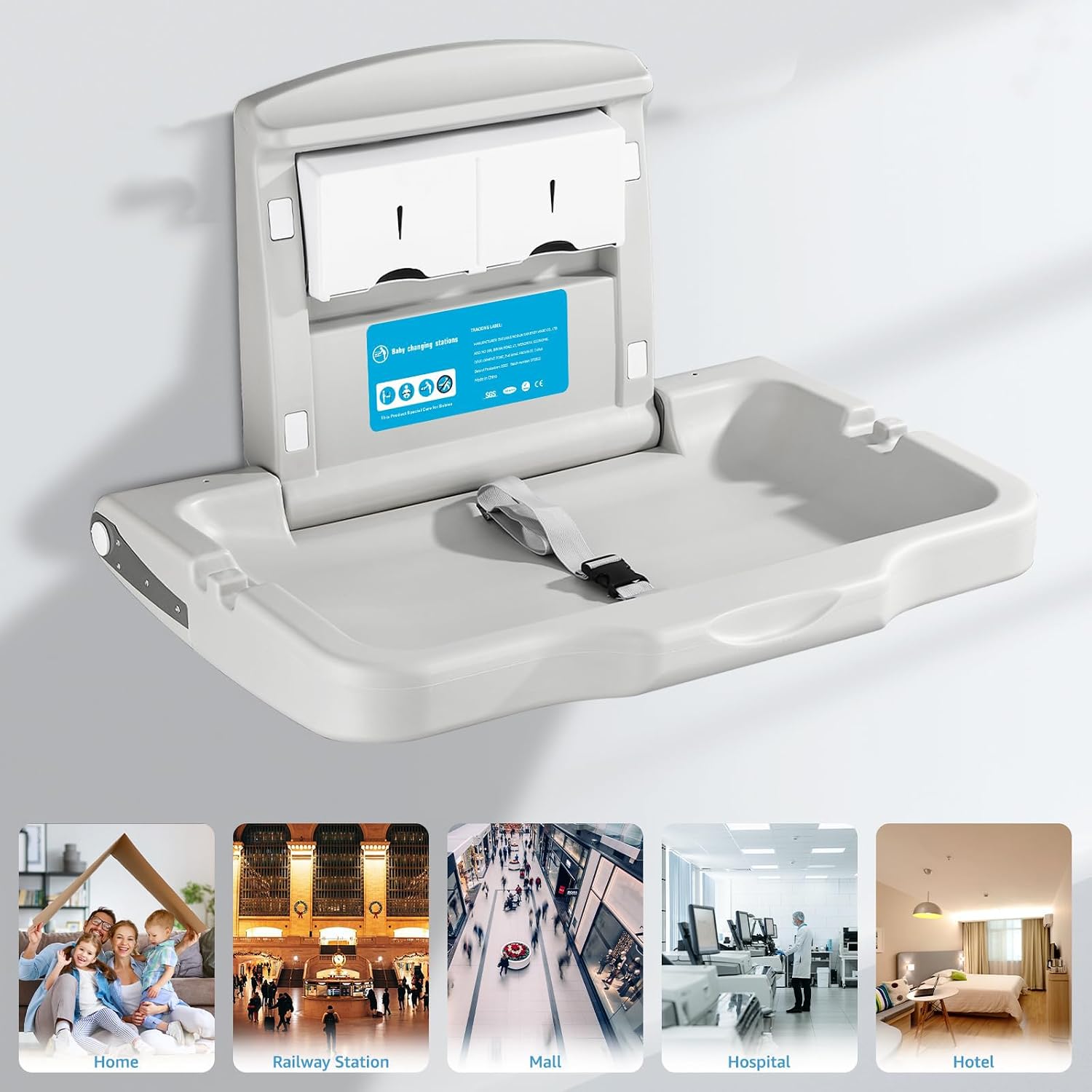 Commercial Baby Changing Station Wall-Mount: Modunful Foldable Diaper Changing Table with Safety Straps for Home/Restaurants/Hotels/Schools/Airports