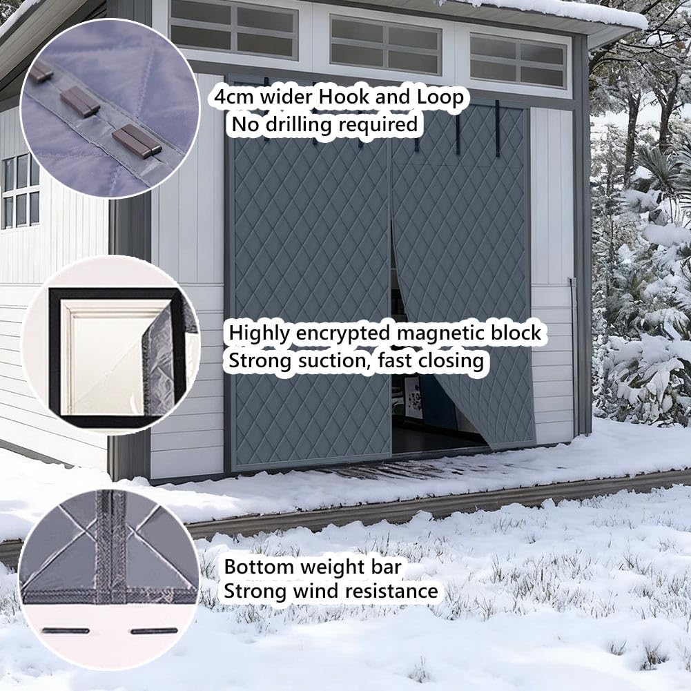 Winters Garage Door Screen Magnetic Thermal Insulated Door Curtain 183x183cm 274x213cm 229x229cm Thermal Garage Door Cover Weatherproof(Czarny,W274xH213cm)