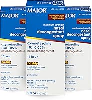 MAJOR Max Strength Oxymetazoline HCl 0.05% Nasal Decongestant Spray - 12Hr Non-Drowsy Relief for Congestion, Colds, Allergies | 1oz 3-Pack