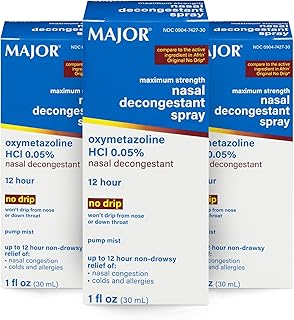 MAJOR Maximum Strength Nasal Decongestant Spray, Oxymetazoline HCl 0.05% Pump Mist, Non-Drowsy Nasal Spray, up to 12-Hour Relief from Nasal Congestion, Colds, and Allergies 1 Fl. Oz. (3-Pack)