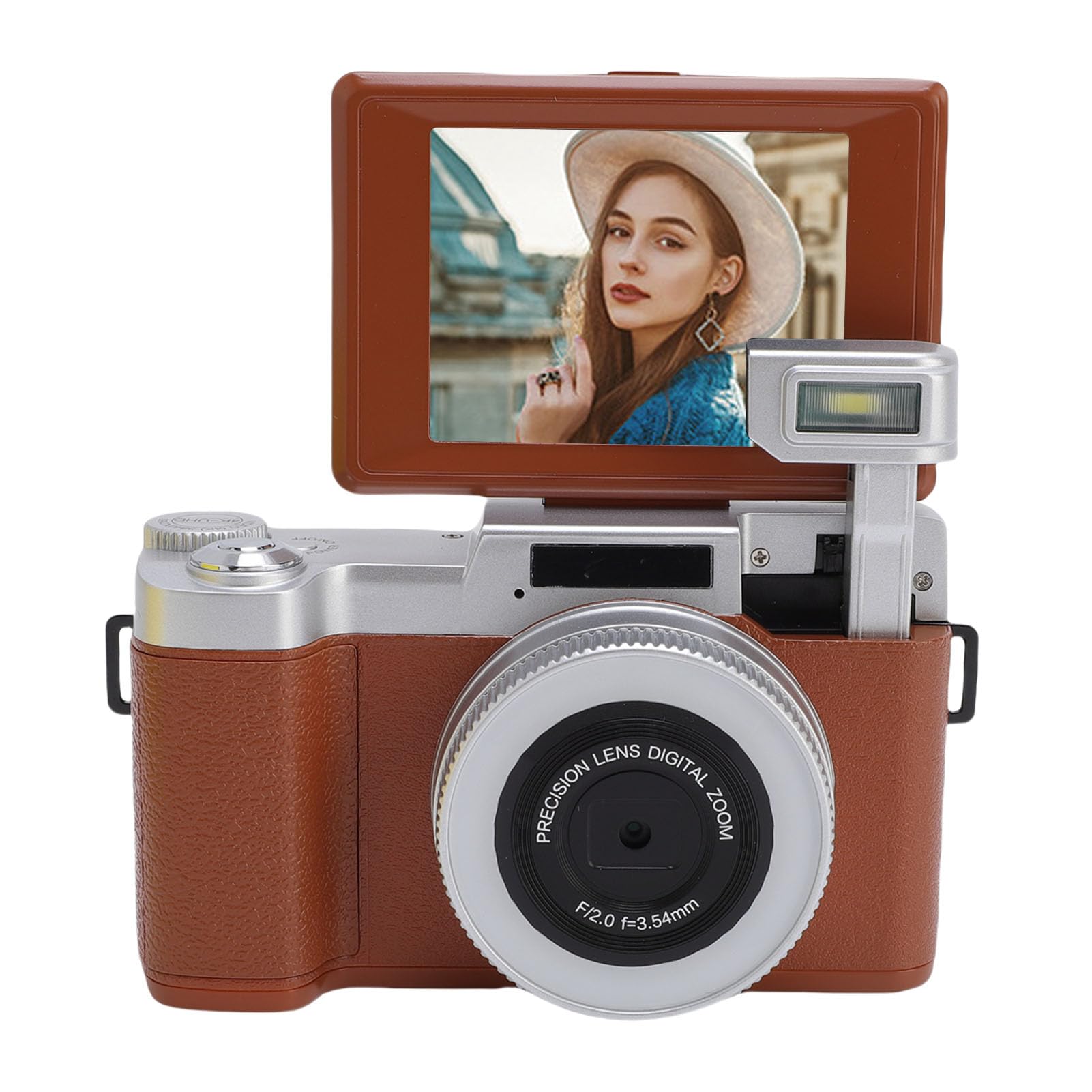 Annadue Fotocamera Digitale 4K per Fotografia, Fotocamera da Vlogging da 64 MP con Schermo di Lancio a 180 °, Autofocus, 16 Filtri retrò e Luce di Bellezza, per Principianti (BROWN)