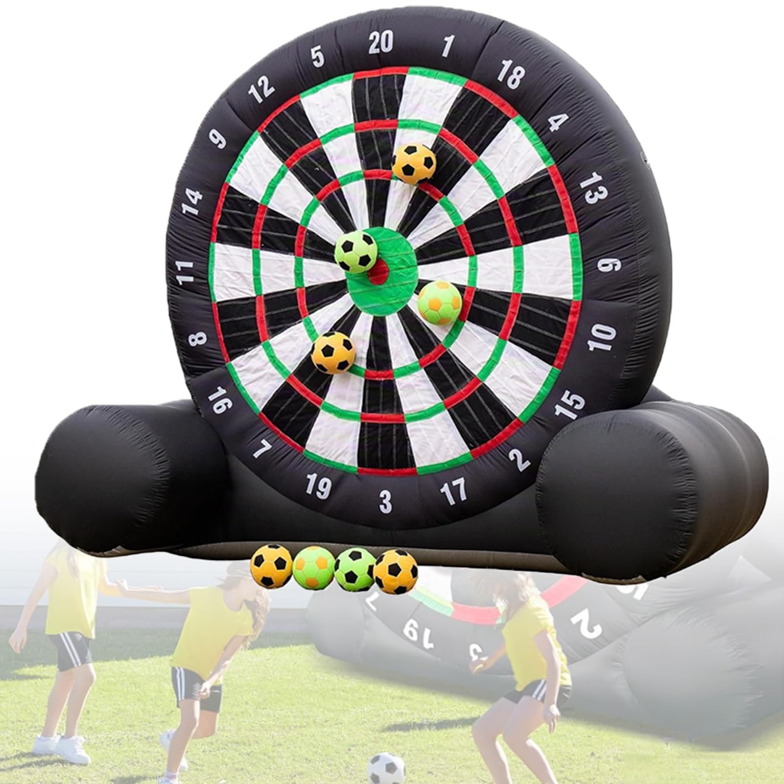 Aufblasbare Fußball-Dartscheibe (3/4/5 m), riesige aufblasbare Spiele, Outdoor-Fußballspiel, inkl. Gebläse & 8 Fußbällen, für Fußball-Dart-Spiele. B-5M