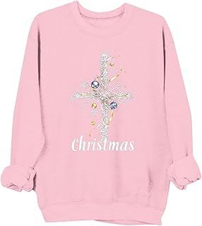 Christmas Sweater for Women Cross With Ornaments Sweatshirt Crewneck Elegant Festive Tops Winter 2025 Celebration