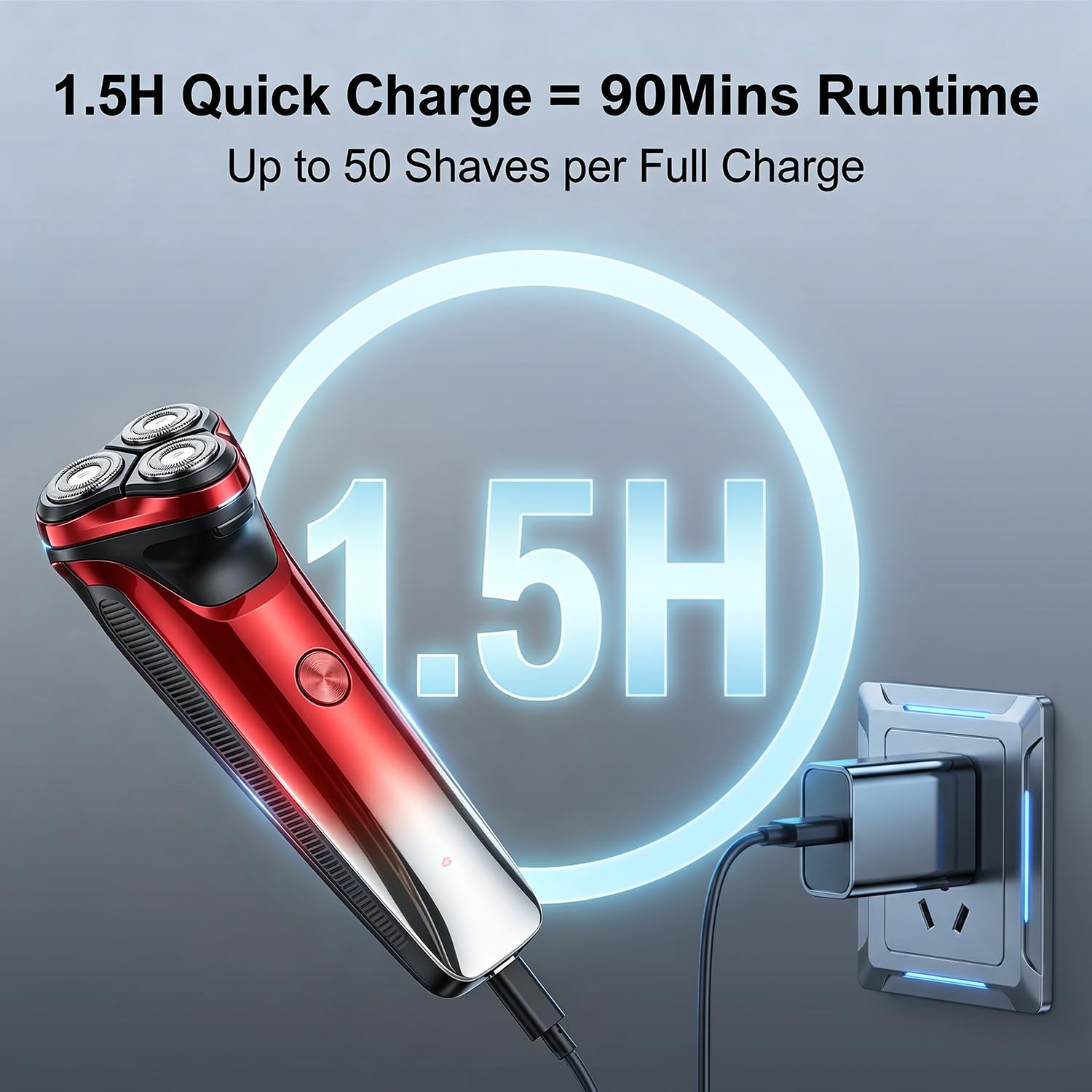 Ordele Electric Razor for Men, 2026 Upgraded Electric Shavers for Men, USB-C Rechargeable, Wet & Dry Shaver with Pop-up Trimmer and Travel Case (Red) view 3