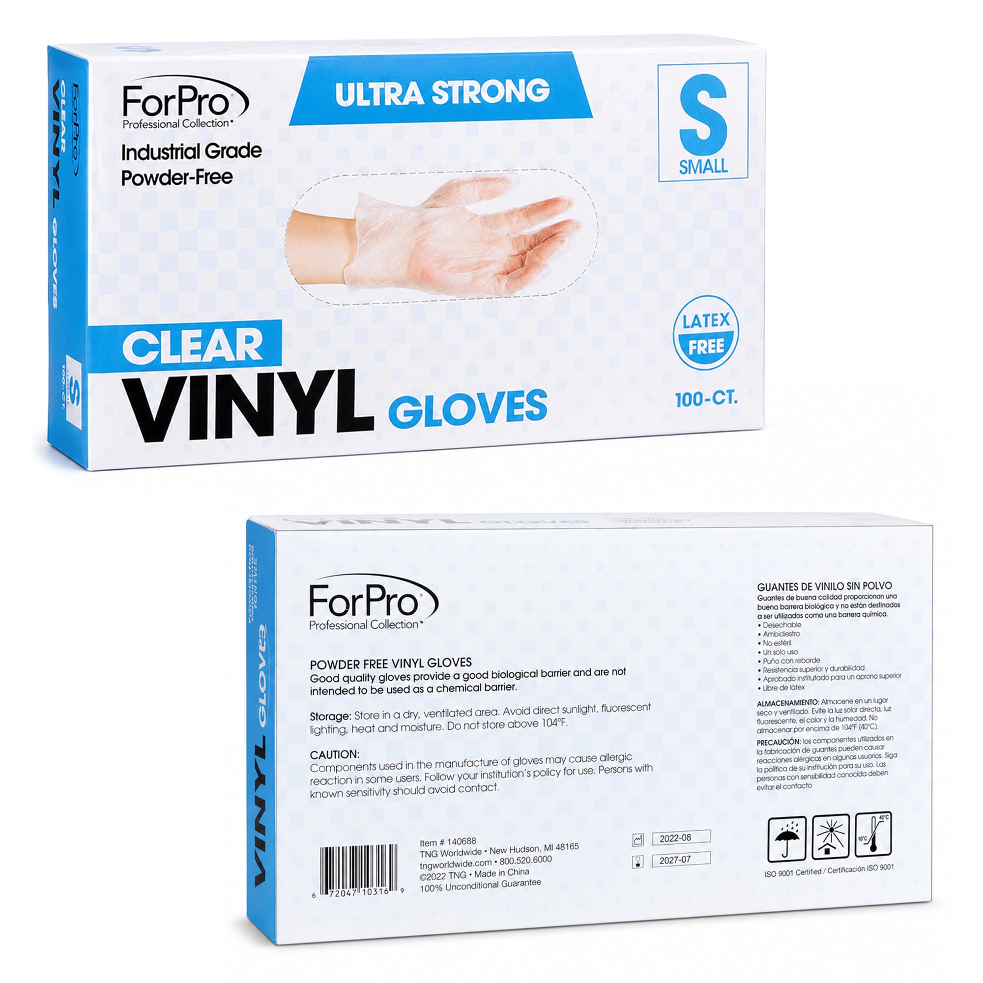 ForPro - Guantes de vinilo desechables, transparentes, grado industrial, sin polvo, sin látex, no estériles, aptos para alimentos, 2.75 mil. Palma, 3.9 mil. dedos, pequeños, 100 unidades (paquete de