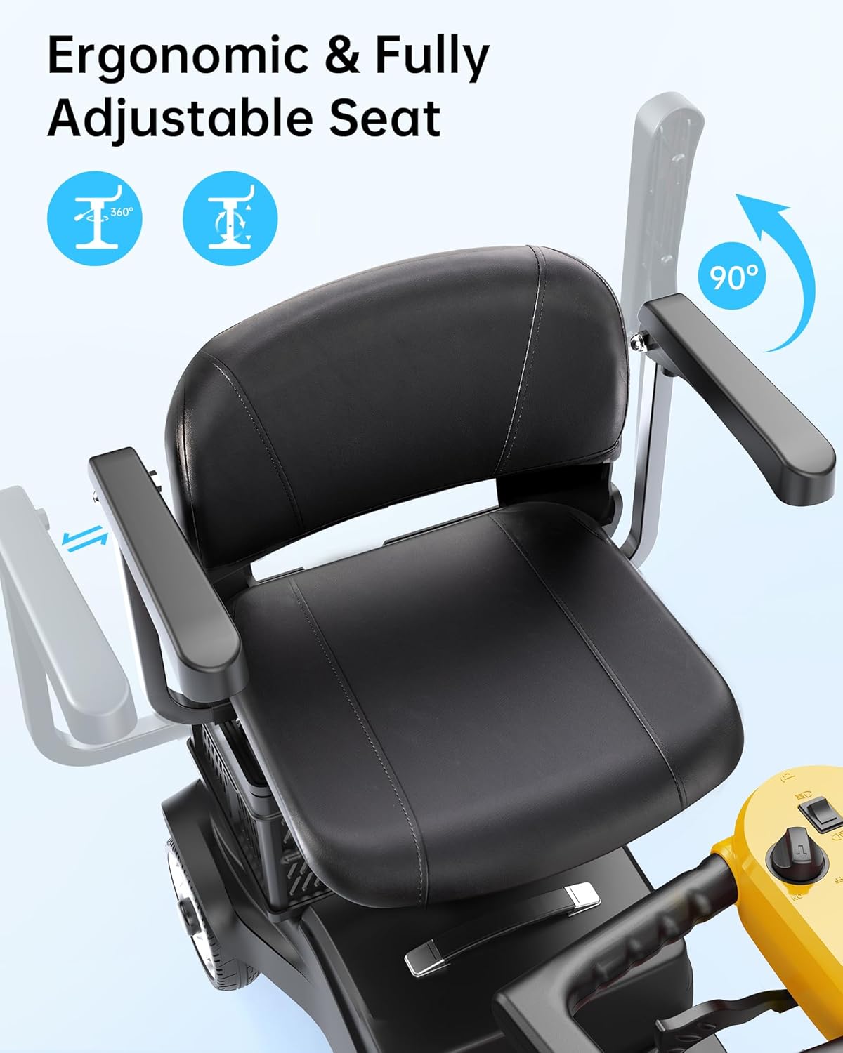 4 Wheel Mobility Scooter for Seniors & Adults, Foldable Portable Motorized Electric Scooters with Removable Battery for 15 Miles Travel, 330 LB Capacity, Dual Baskets & Rotating Seat (Gold)