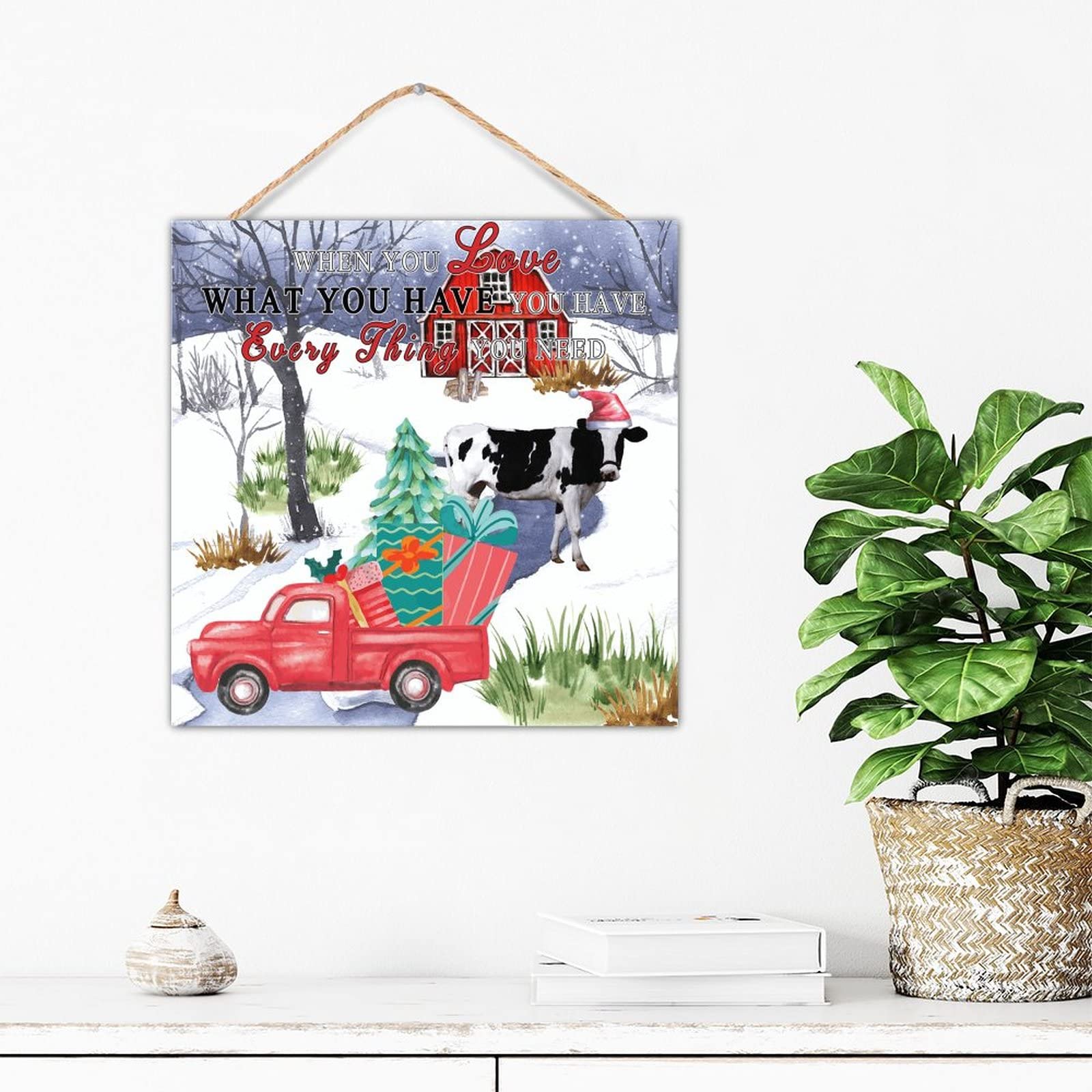 Panneau mural rustique en bois de chalet avec gnome au camion rouge