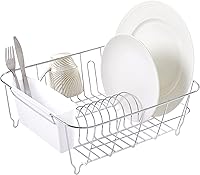 Sweet Home Collection Compact In-Sink Dish Drying Rack with Utensil Holder, Rust-Resistant Metal Drainer Fits Most Sinks 14.5x13x5.25 White