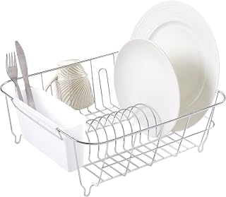 Sweet Home Collection Compact In-Sink Dish Drying Rack with Utensil Holder, Rust-Resistant Metal Drainer Fits Most Sinks 14.5x13x5.25 White