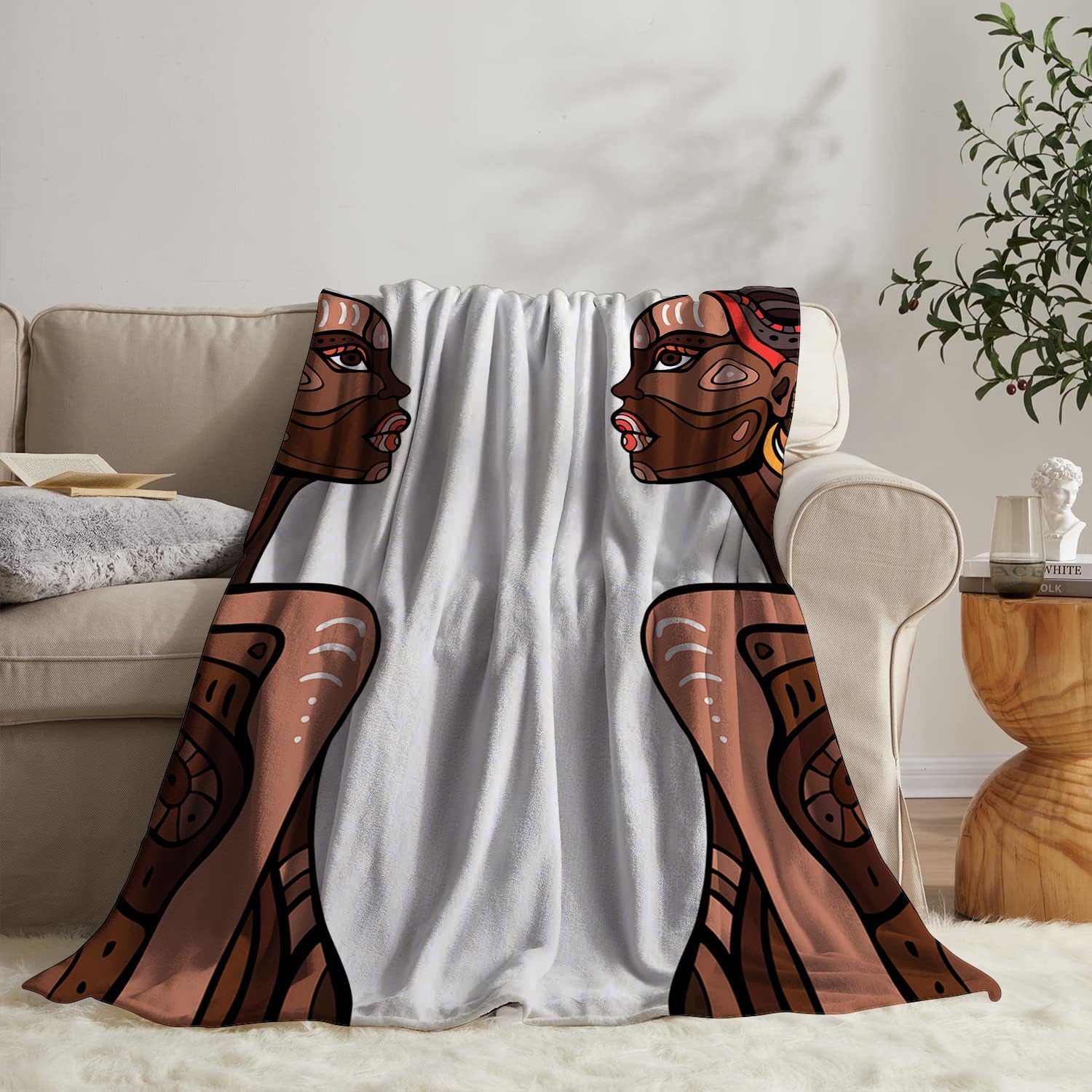African American Women Blanket 60" x 80" Tribal Ethnic Afro Lady Super Soft Bedding Fleece Throw Blanket Microfiber Flannel Blankets Couch Sofa Warm Lightweight for Boys Girls