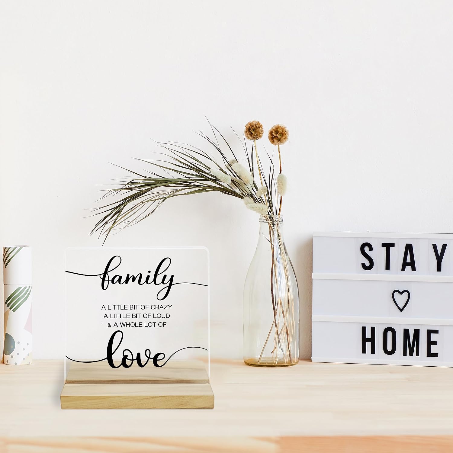 Family Quote Desk Decor Sign, Funny Family a Little Bit of Crazy Acrylic Plaque, Inspirational Farmhouse Signs image 4