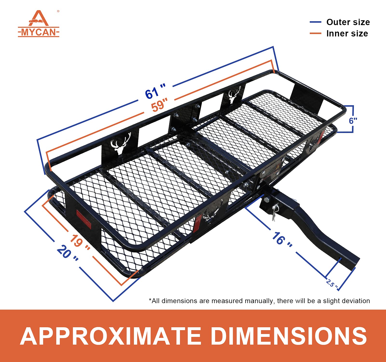 KING BIRD Upgraded 60" x 24" x 6" Hitch Mount Folding Cargo Carrier