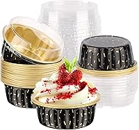 Vista 1 de EUSOAR Tazas de aluminio para muffins con tapa, paquete de 30 moldes de 8 onzas con tapas, moldes de papel de aluminio desechables, forros