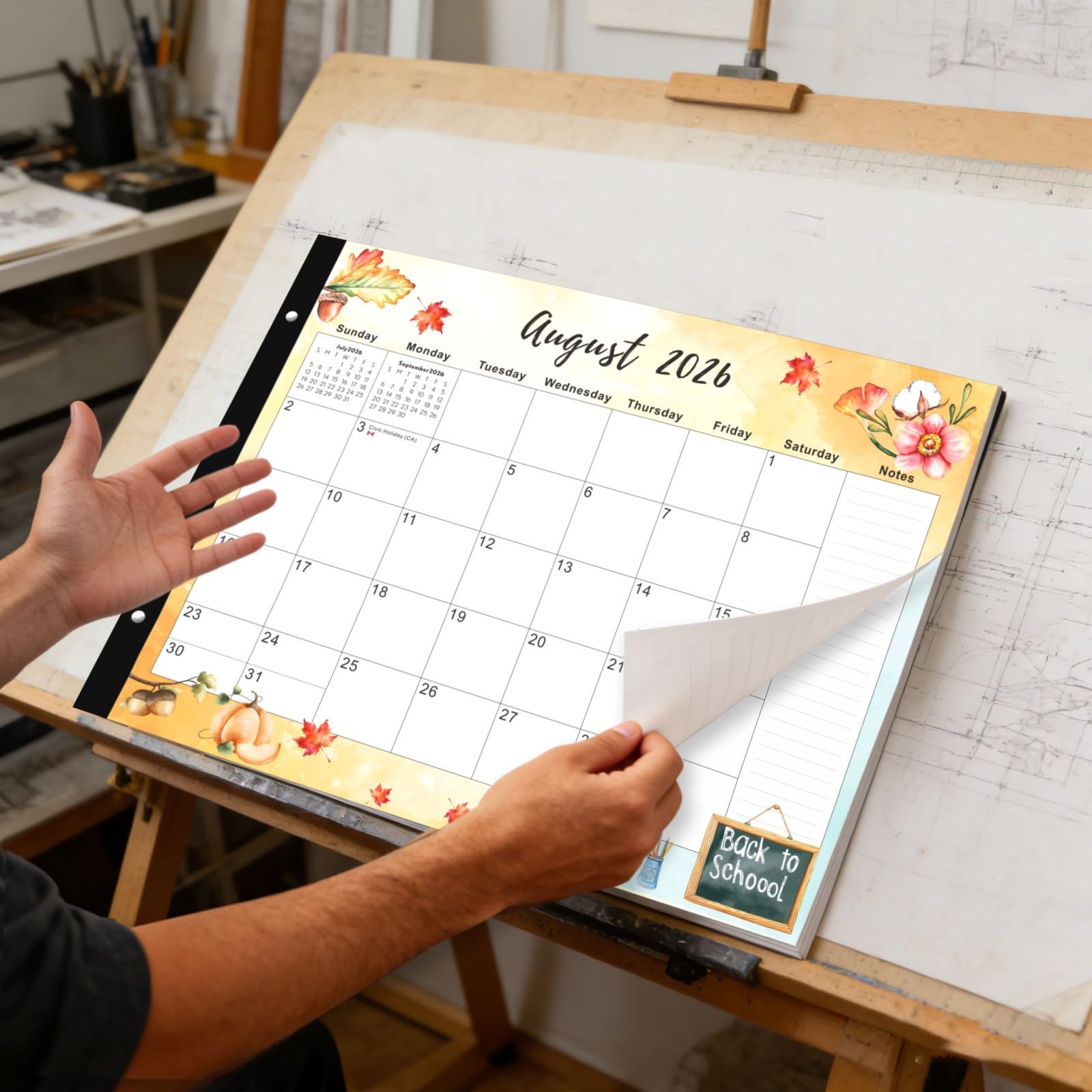 Grande calendario da scrivania 2026-2027, grande 55,8 x 43,7 cm, 18 mesi, da luglio 2026 a dicembre 2027, adatto per casa, scuola o ufficio, calendario mensile, con copertina in plastica