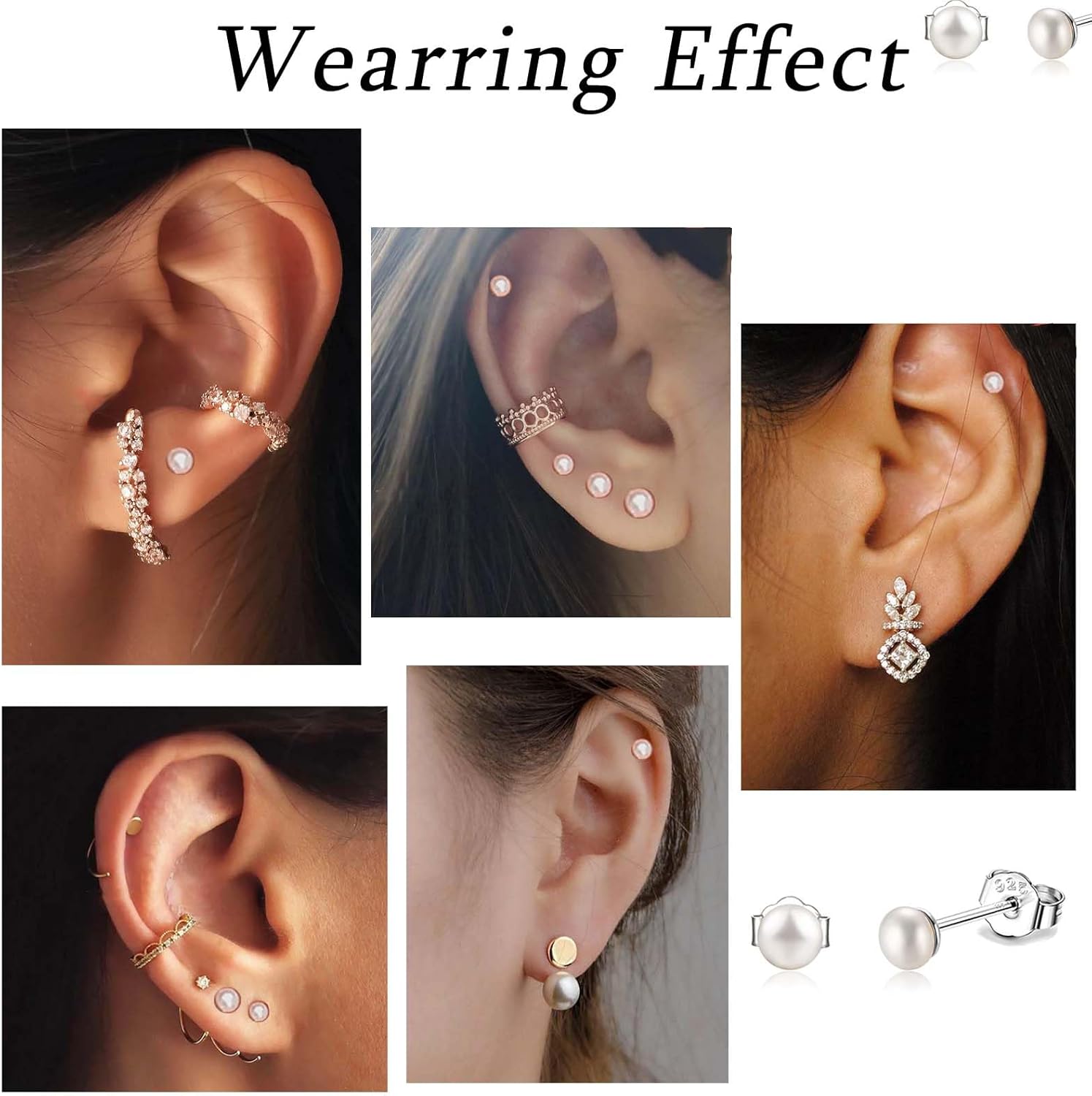 Pearl Stud Earrings Sterling Silver Small Tiny 3-5mm White Freshwater Pearl Earrings Studs Silver/Gold for Women - Image 4