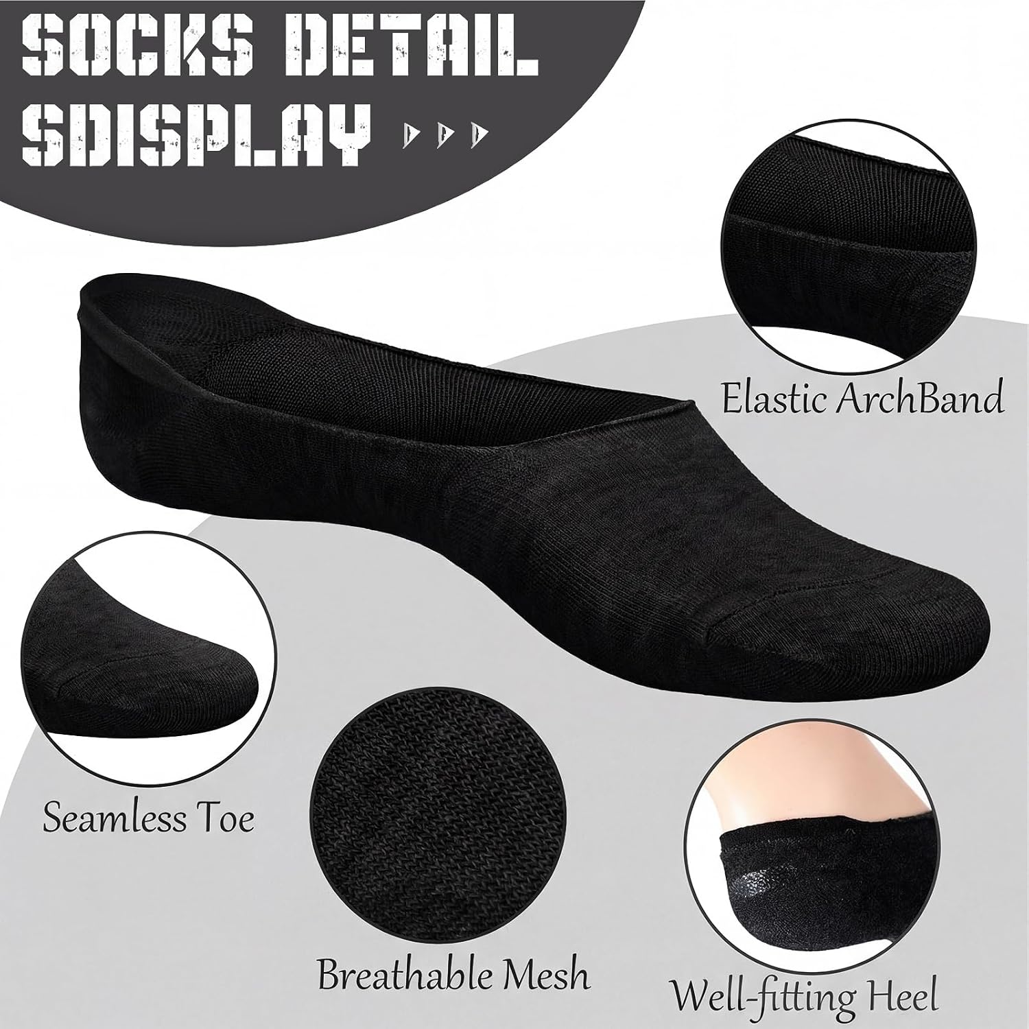 16 Pairs Mens No Show Socks Non Slip Low Cut Cotton Socks Casual Invisible Thin Sock for Loafer Flat Boat