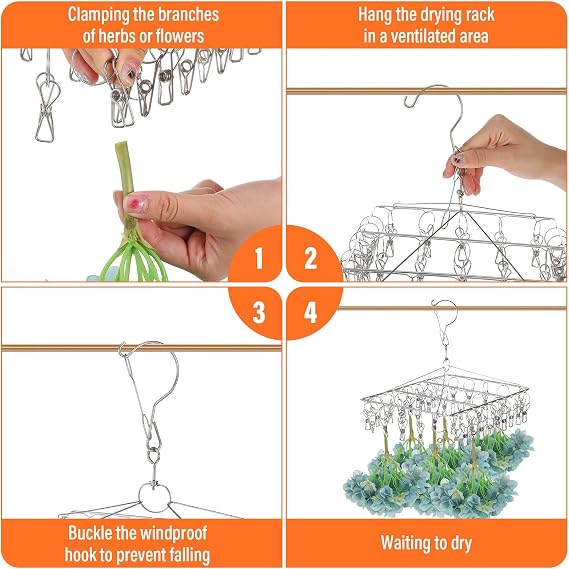 4 Pack Stainless Steel Sock Drying Rack with 160 Clips, 360 Rotatable Windproof Hook Hanger Rack for Underwear, Bras, Socks, Towels and Laundry Accessories, Silver