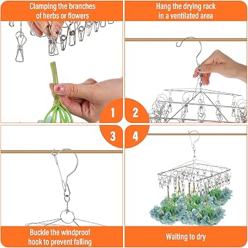 4 Pack Stainless Steel Sock Drying Rack with 160 Clips, 360 Rotatable Windproof Hook Hanger Rack for Underwear, Bras, Socks, Towels and Laundry Accessories, Silver