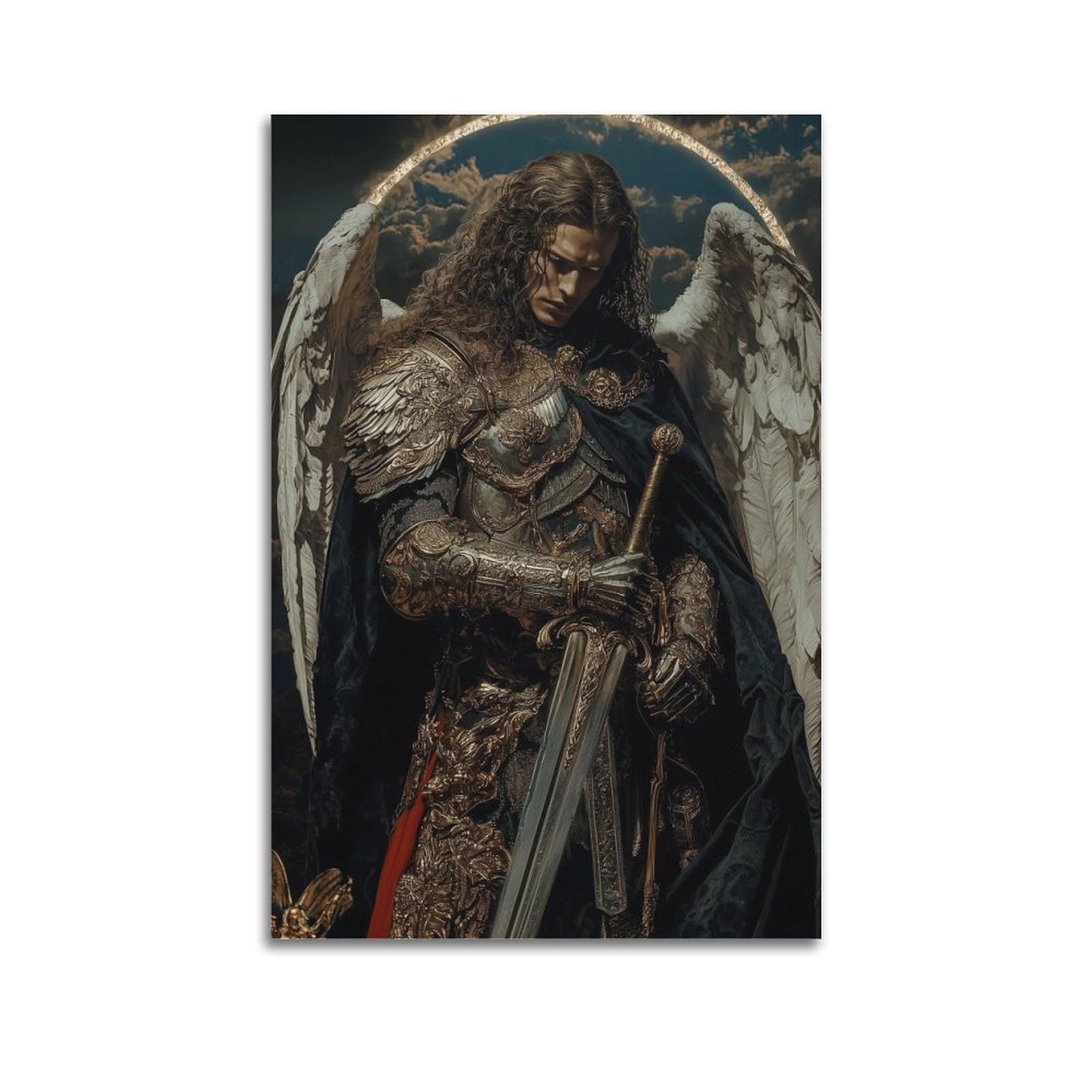 XKUGA Catholic Poster Temple Knight Saint Archangel Michael Modern Decorative Canvas Prints - Ideal Wall Art for Family, Man Cave, Game Room, Boys & Girls Bedroom 24x36inch(60x90cm)