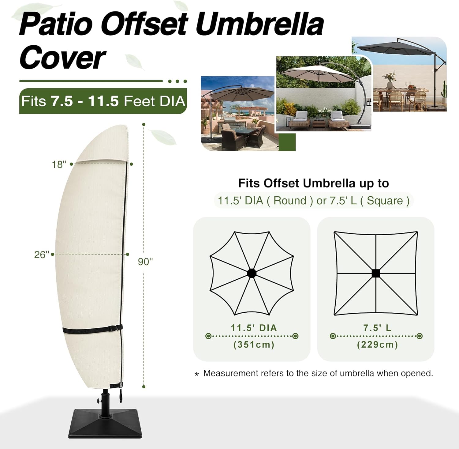 Porch Shield Patio Umbrella Cover - Outdoor Waterproof Garden Offset Banana Parasol Cover Fits Cantilever Offset Umbrella 7.5-11.5 Feet, Beige