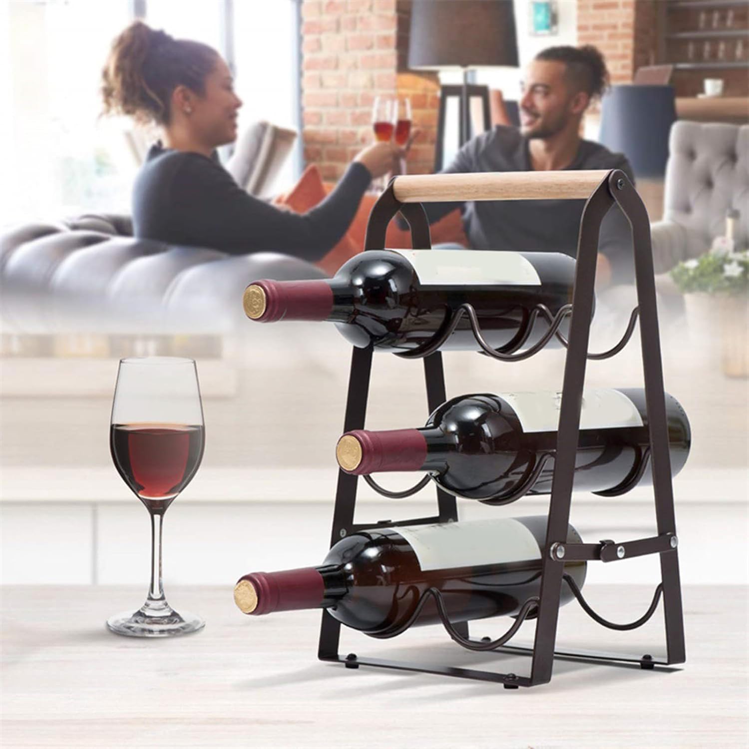 Portable Foldable 3 Tiers Wine Rack Desktop 6 Bottle Display Shelf for Home Dining Cabinet Storage Organiser Travel Rack