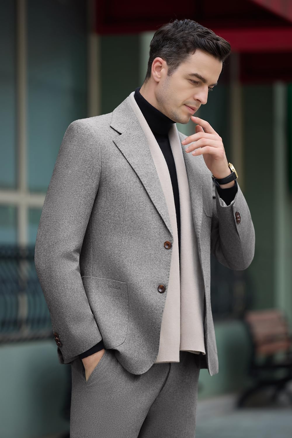 Mens Wool Suits 2 Piece Retro Tuxedo Set for Men Slim Fit Groom Blazer Pants Outfit Party Wedding Prom