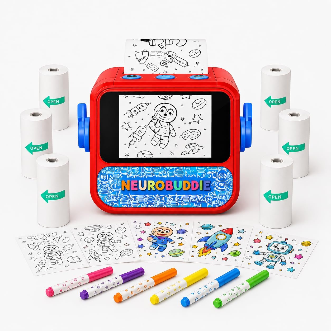 AI Sticker Printer for Kids, Voice Activated Sticker Maker with Screen Preview, 6 Rolls Paper, Inkless Thermal Printer for Coloring Stickers, DIY Crafts, Journals, Creative Gift for Boys and Girls