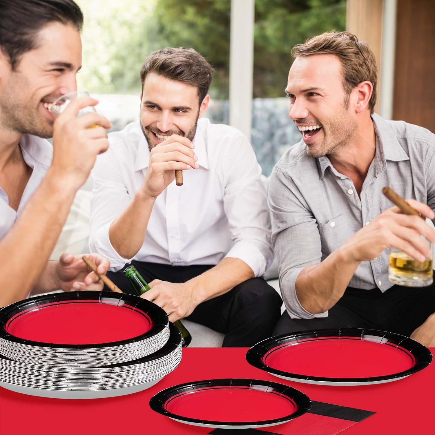 98Pcs Red and Black Party Decorations Graduation Red and Black Plates Napkins Tablecloths Disposable Stranger Tableware Set for Congrats Grad Fiesta Holiday Birthday Wedding Party Supplies, Serves 24