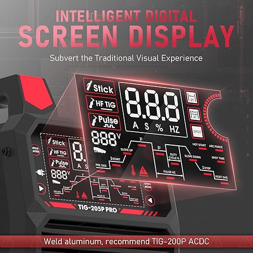 Miniatura 11 de YESWELDER 200A AC/DC Soldador de aluminio Tig con pantalla LED grande de pulso, Inversor digital STICK/TIG 110/220V Dual Voltaje TIG Máquina