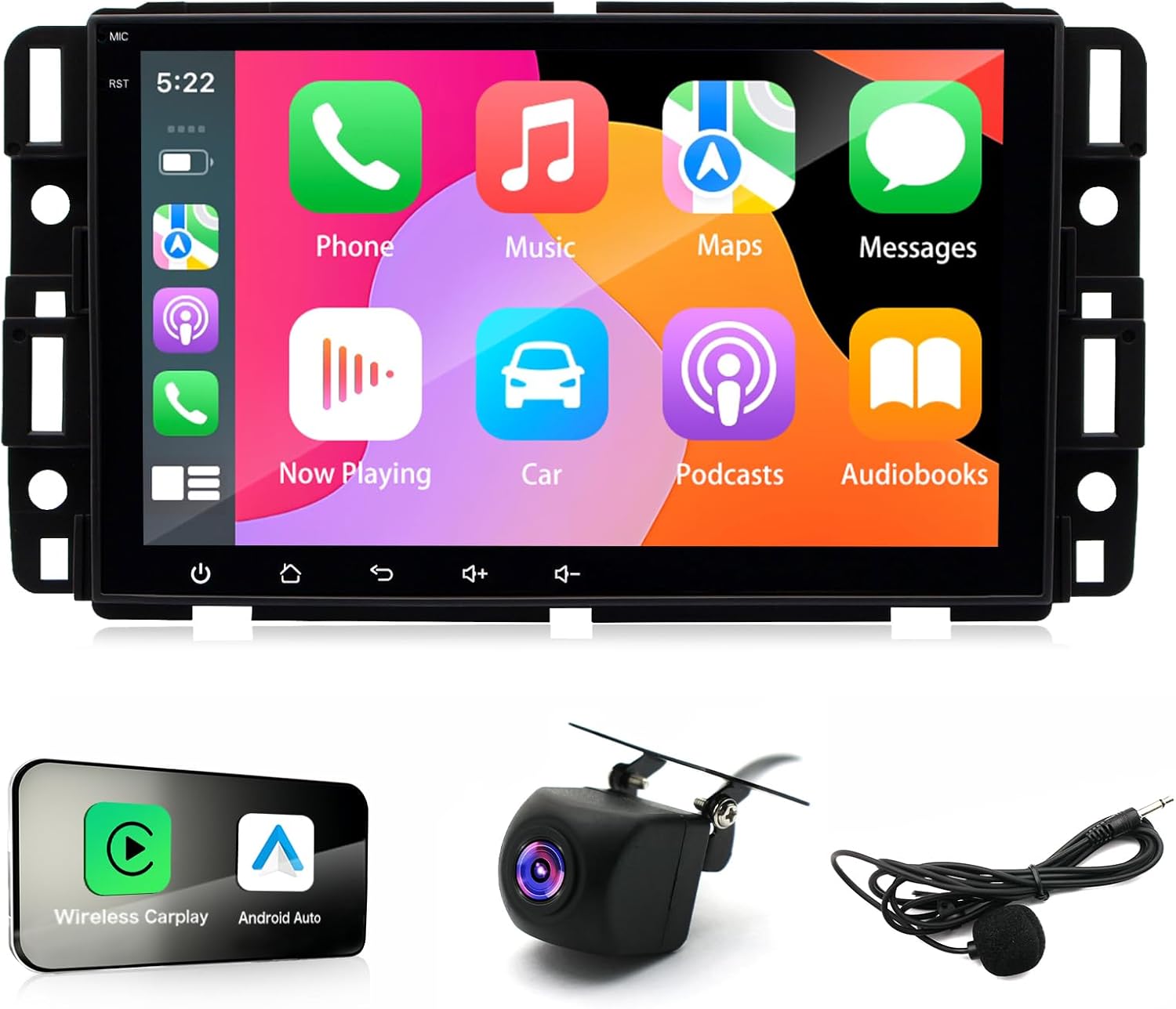 4+64G Android 14 Car Radio for GMC Sierra Yukon 2007-2014 Chevrolet Silverado Buick, 8" IPS HD Touchscreen Stereo Radio with Wireless Carplay/Android Auto/WiFi/FM/SWC/GPS/Bluetooth/Backup Camera/Mic