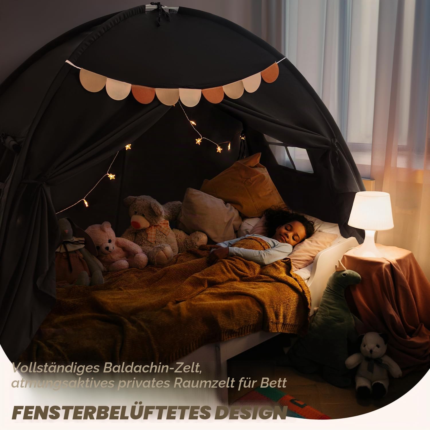 Betthimmel in voller Größe, Traumzelt auf dem Bett, Privatsphäre, Verdunkelung, Schlafzelte, Innenbereich, atmungsaktiv, tragbar, Landhaus, Zugluft, Bodenbett, Zelte (groß, schwarz)