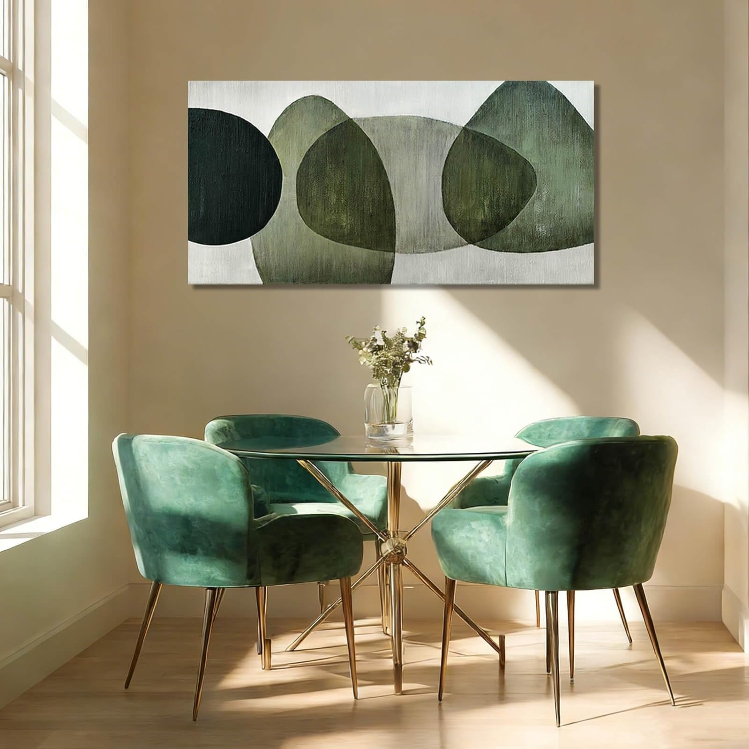 Framed Wall Art for Living Room Green and Black Abstract Canvas Wall Decor Block Art Posters Neutral Wall Prints for Dining Room Office Kitchen 24"x 48" - Image 5