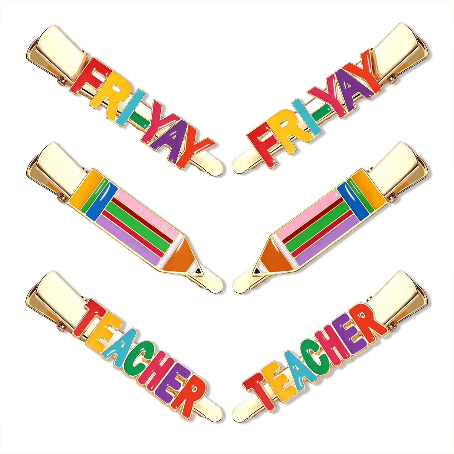 6 Pack Teacher Hair Clips Funny Pencil Teacher Friyay Hair Clip Teacher Appreaction Gifts Back To Shool Hair Accessories for Teachers Student (Pencil Teacher Friyay)