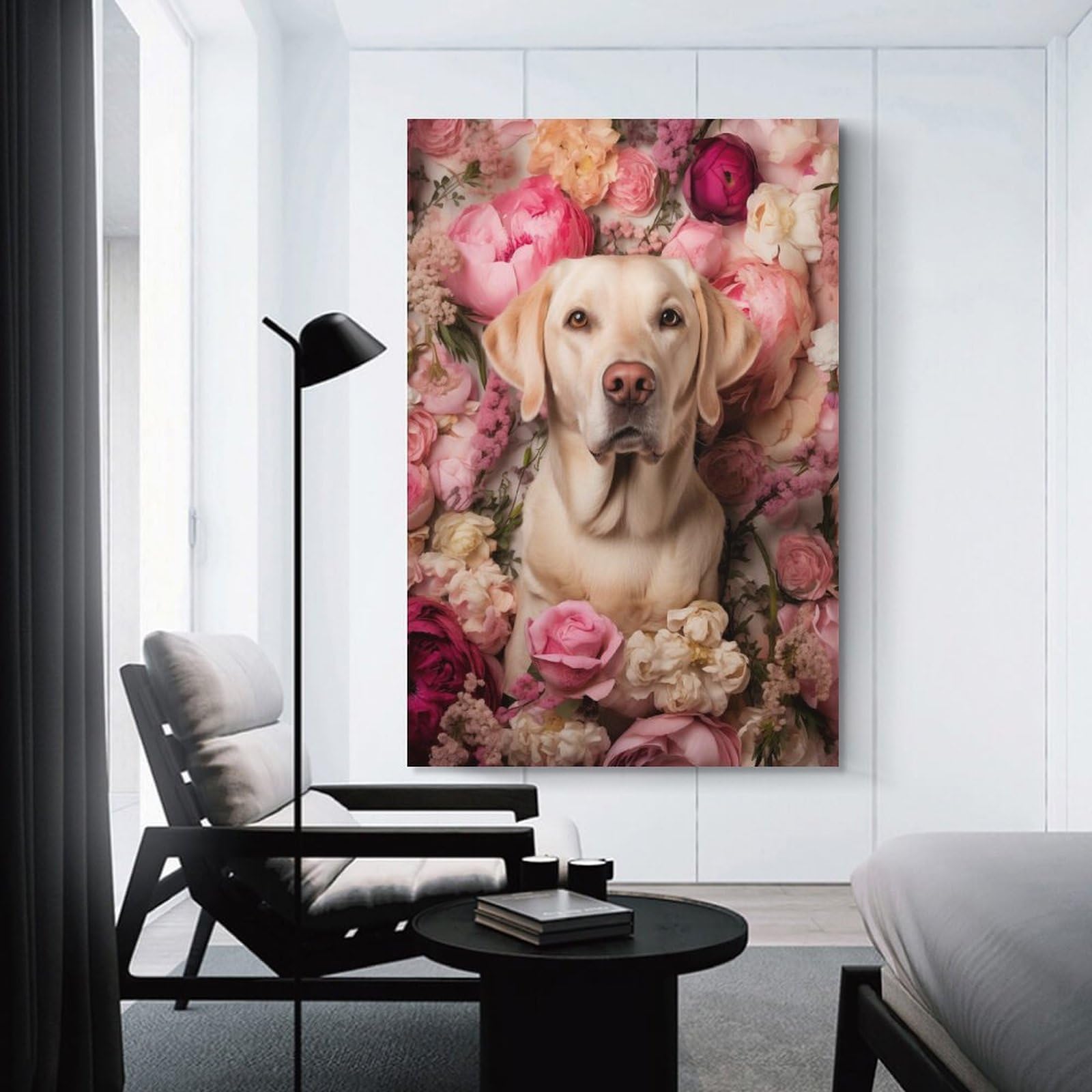 Junmoney Unframe-Style-13 Canvas Wall Decor Flower Dog Collar For Labrador, 24X36inch(60X90cm), For Home Lounge, Bedroom Or Reading Nook, Eye Catching Artwork For Blank Walls