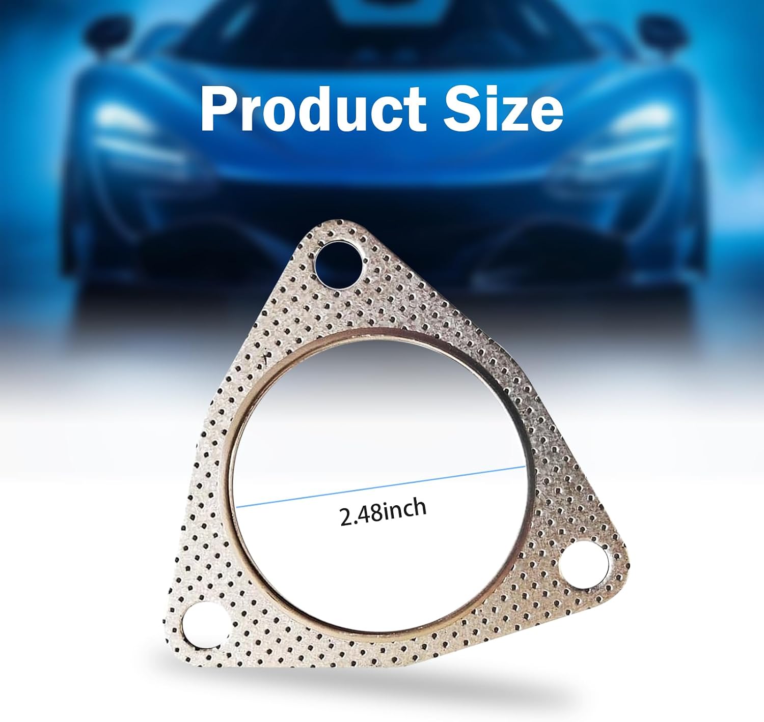 2 PCS Exhaust Gasket, 3-Bolt 63mm Exhaust Flange Gasket, Carbon Steel High Sealing Gaskets, Universal Car Accessories for Header/Muffler/Catalytic Converter (Silver)