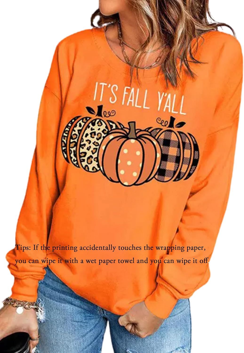 It's Fall Y'all Leopard Plaid Dot Pumpkin Sweatshirt Women's Halloween Long Sleeve Casual Pullover Tops - Image 2