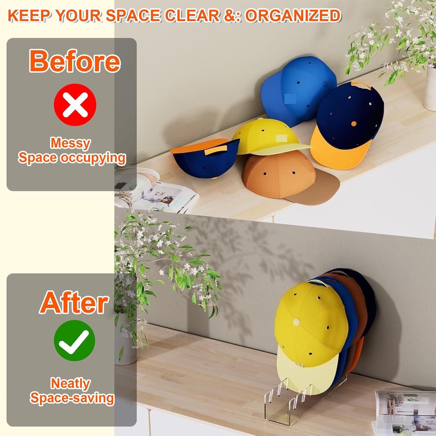 Luckwaii Organisateur Casquettes Baseball: Support Acrylique Durable pour 14 Casquettes - Gain de Place Garanti - Description