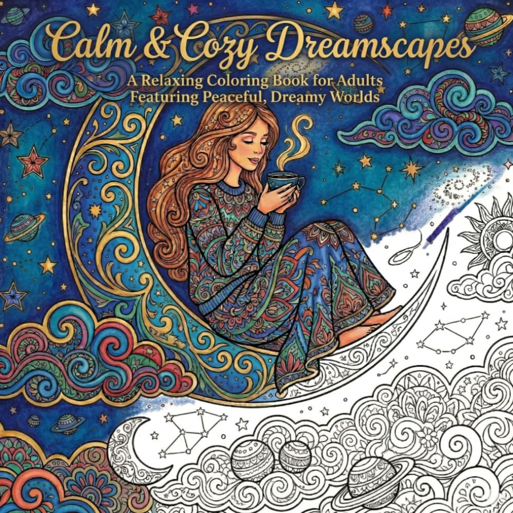 Calm & Cozy Dreamscapes: A Relaxing Coloring Book for Adults Featuring Peaceful, Dreamy Worlds