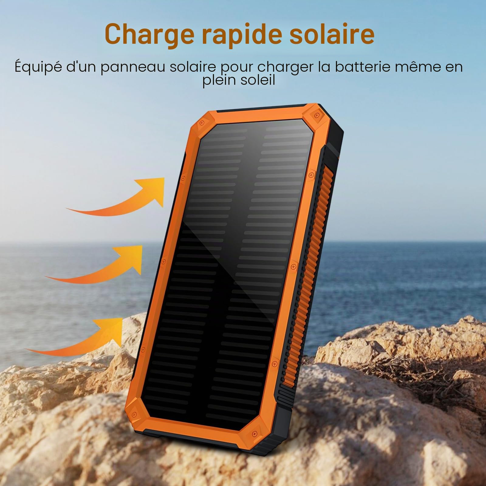 Chargeur Solaire 20000mAh avec Deux Ports USB et Lumière LED,Téléphone Solaire Powerbank Portable pour Smartphones, Tablette, Outdoor Camping