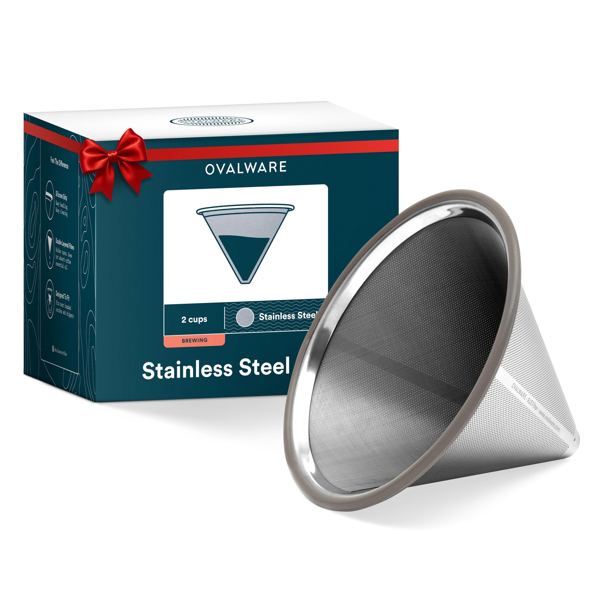 Paperless Stainless Steel Pour Over Coffee Filter – Reusable and Permanent Coffee Cone Dripper for Ovalware, Chemex, Hario and Other Carafes