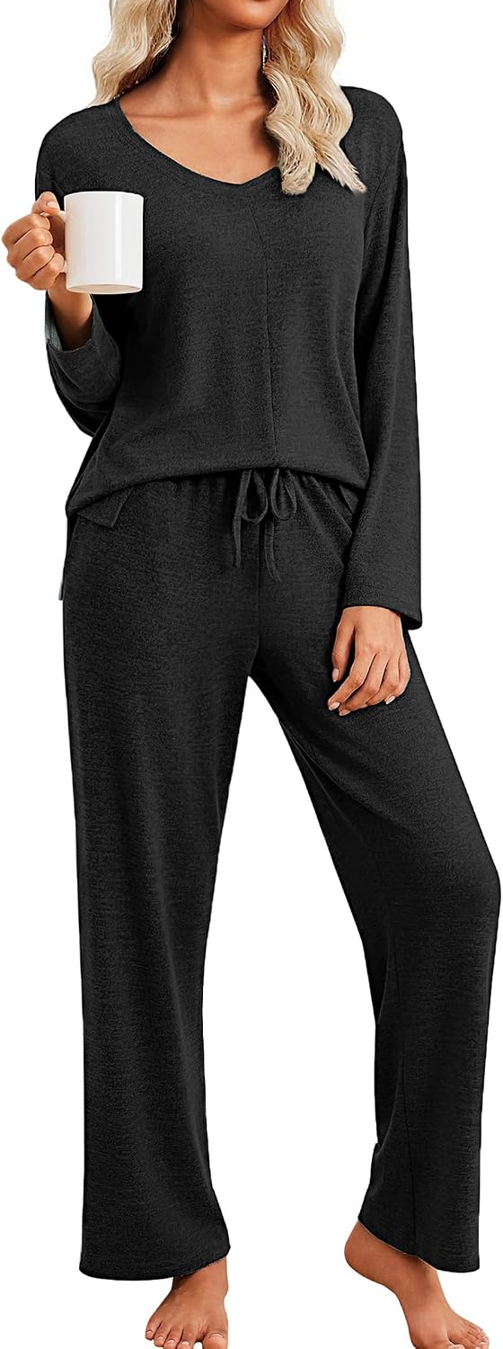 Ekouaer Fall Pajamas for Women Set Long Sleeve V Neck 2 Piece Lounge Sets