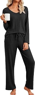 Ekouaer Fall Pajamas for Women Set Long Sleeve V Neck 2 Piece Lounge Sets | V-neck ,long sleeves and pants,elastic waistband and drawstring,2 side pockets,Standard US sizing,indoor and outings.