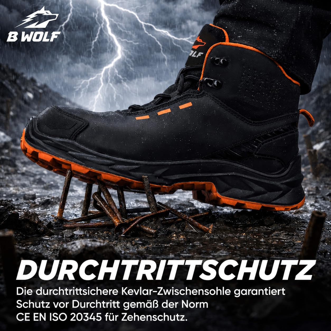 BWOLF Falcon HI S3S Arbeitsschuhe Herren – Schwarzes Glattleder, Aluminiumkappe, Kevlar-Zwischensohle, ESD-Schutz