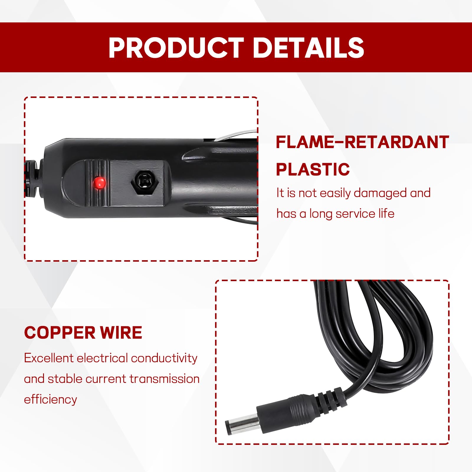 Adattatore per caricabatterie da auto DC 12 V, cavo adattatore per accendisigari da 12 V-24 V, cavo di ricarica maschio per accendisigari, cavo di ricarica per audio, lettore DVD portatile