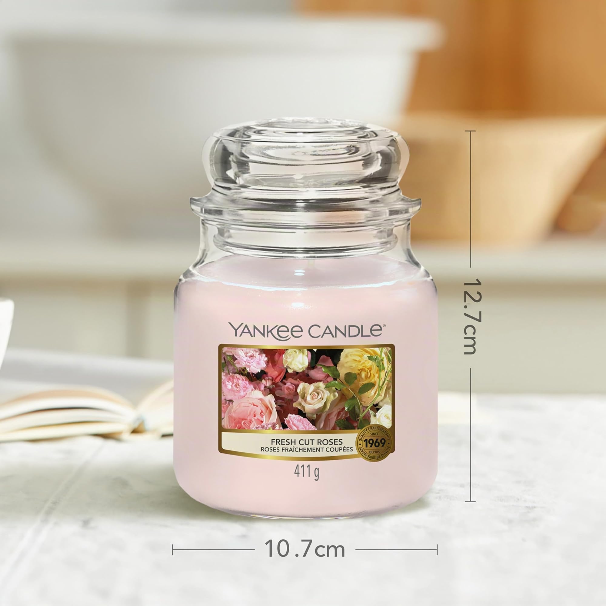 Yankee Candle bougie jarre parfumée | moyenne taille | Roses fraîchement coupées | jusqu’à 75 heures de combustion