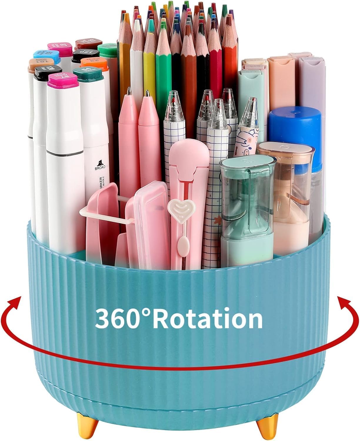 Padchaaya 360 Degree Rotating Pen Pencil Holder for Desk, 5 Slots Desk Organizers and Accessories, Cute Cup Pot for Office, School, Art Supply