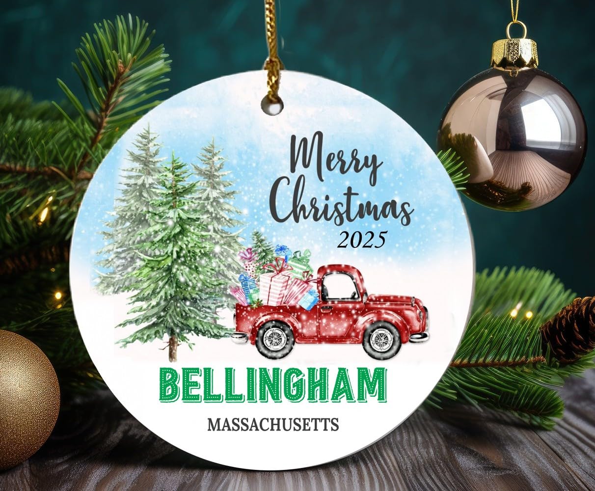 Bellingham Ornaments Bellingham MA Massachusetts Souvenirs Hometown Christmas Ornament Tree 2025