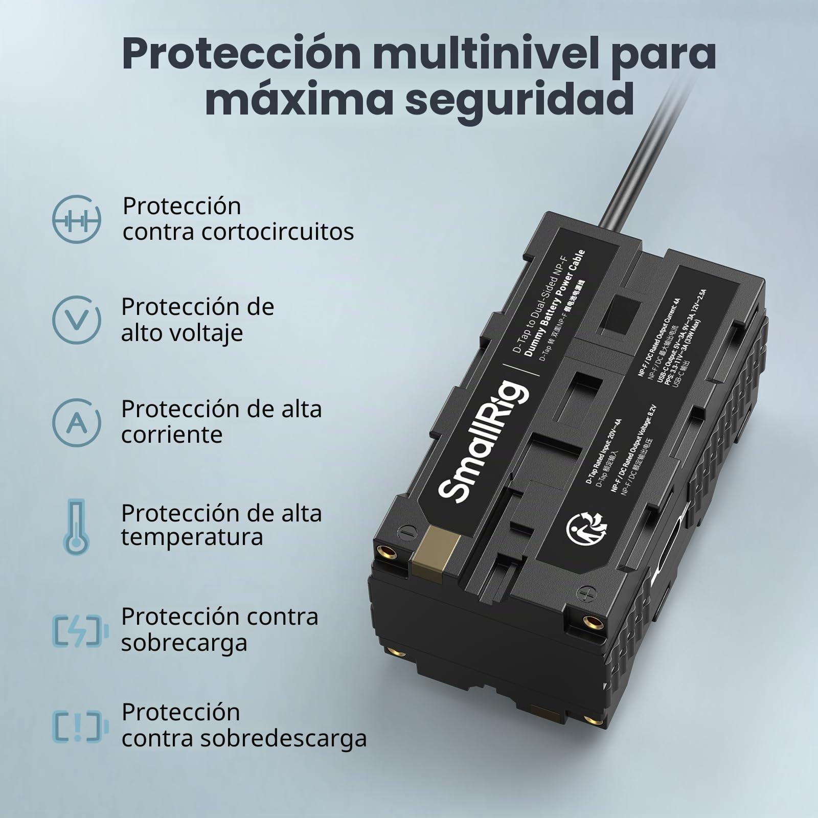 SMALLRIG D-Tap a batería ficticia NP-F de Doble Cara, con USB-C, Puerto de CC, Pantalla LED, para Monitor y transmisores de vídeo inalámbricos - 4884