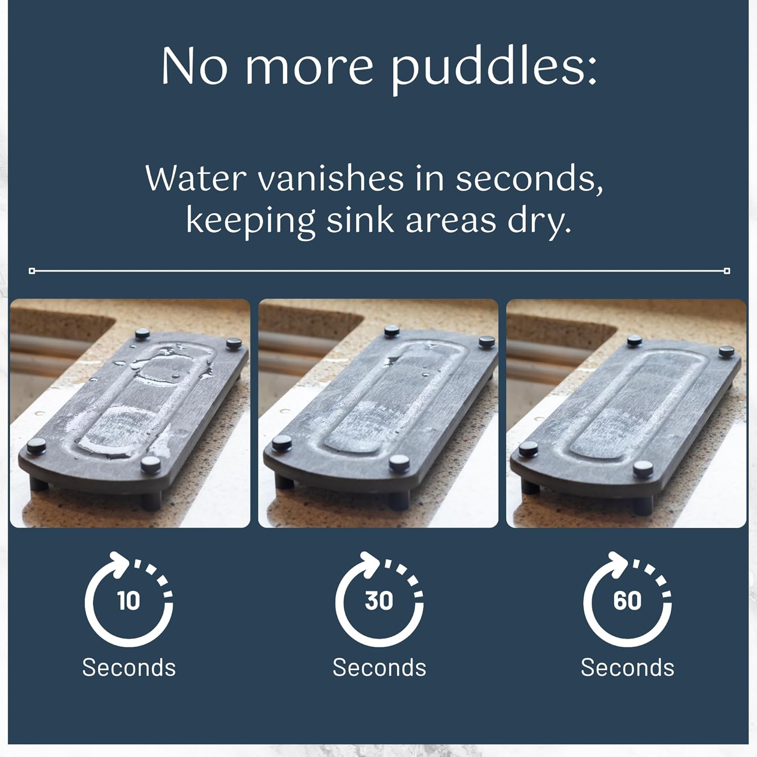 Premium Sink Caddy – Water-Absorbing Diatomaceous Earth Tray for Sink, Elevated Stainless Steel Feet, Non-Toxic, Fast-Drying, Kitchen or Bathroom